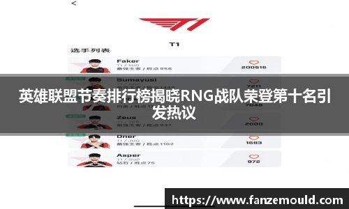 英雄联盟节奏排行榜揭晓RNG战队荣登第十名引发热议